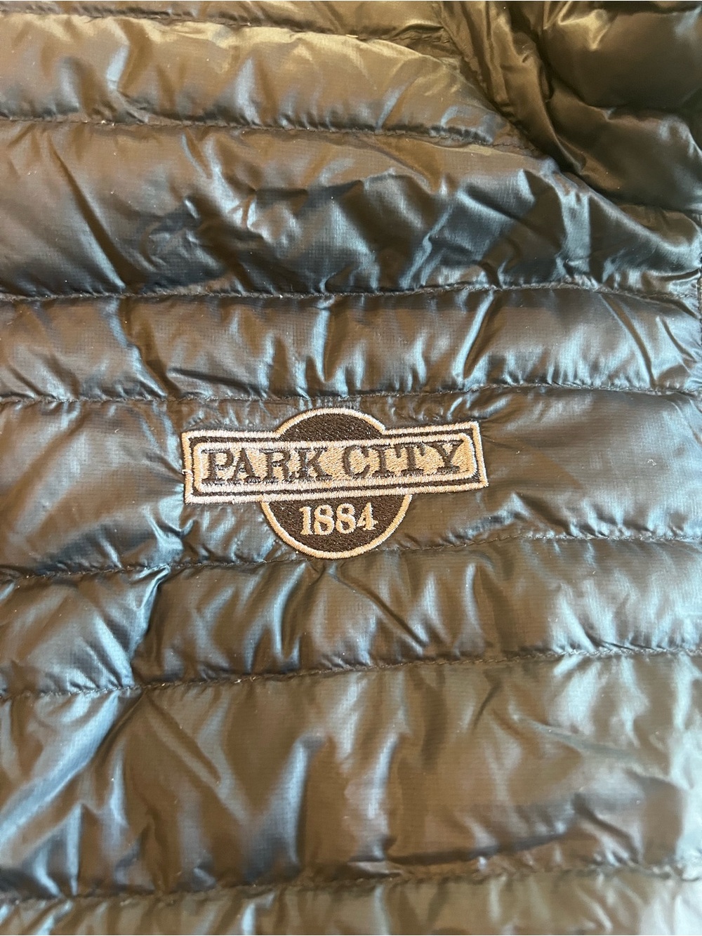 Stio Down Pinion Puffer Vest Mens Medium Black Park City Custom Resort EUC $199 - Picture 3 of 9